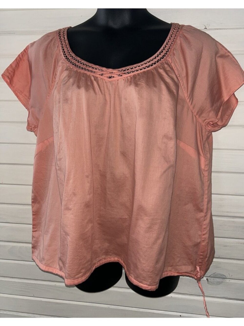 Talbots Sz PLUS 2X Peach Melon S/S Pullover Tunic Tie Hem 100% Cotton EUC
